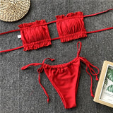 Bandeau Bikinis Fold Swimsuit