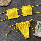 Bandeau Bikinis Fold Swimsuit