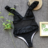 V-neck Ruffled Mesh Swimsuit